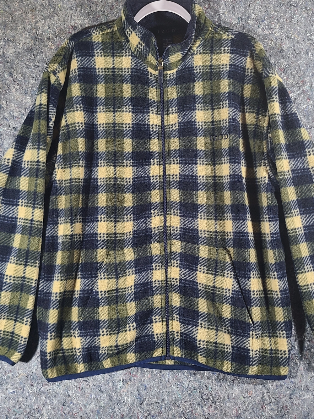 IZOD Plaid Zip-Up Fleece Jacket in Navy & Yellow